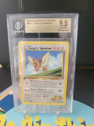 1st Edition Gym Heroes Lt. Surge's Spearow BGS 9.5